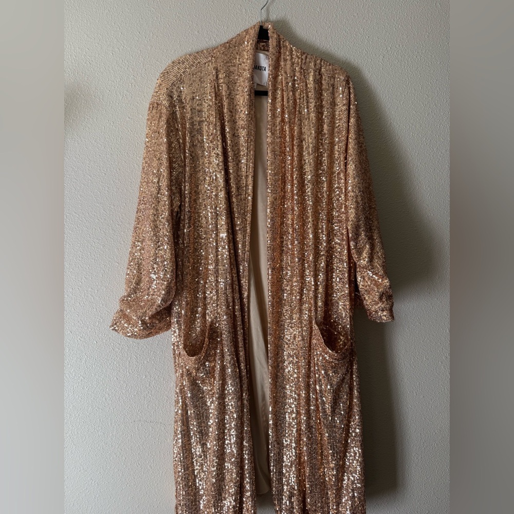 ANTHROPOLOGIE BB DAKOTA SHOW STOPPER ROSE GOLD SEQUIN CARDIGAN DUSTER 1X - Picture 6 of 10